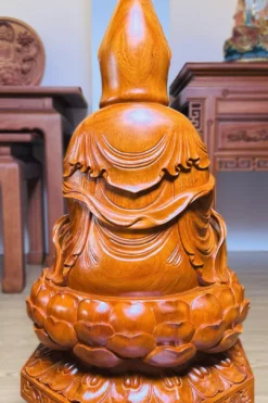 Tượng Quan Âm gỗ hương đá - mặt sau